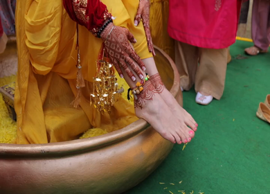 A Slow Motion Shot of Rituals being done with an Indian Bride at her Indian Wedding in India