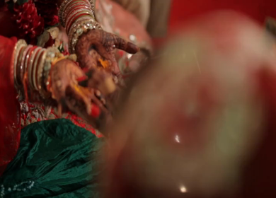 A Slow Motion Shot of Rituals being done with an Indian Bride at her Indian Wedding in India