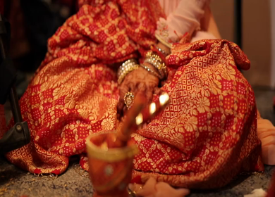 A Slow Motion Shot of Rituals being done with an Indian Bride at her Indian Wedding in India