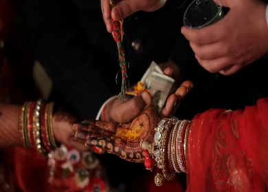 A Slow Motion Shot of Rituals being done with an Indian Couple at their Indian Wedding 