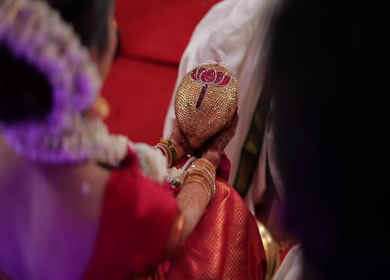 A Slow Motion Shot of Rituals being done with an Indian Couple at their Indian Wedding 