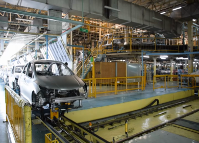 Greater Noida, CIRCA April 2017: Car being dispatched for paint work at car manufacturing plant in India
