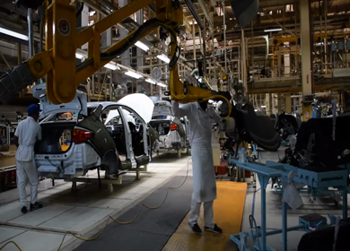 Greater Noida, CIRCA April 2017: Dashboard being fixed in a car at car manufacturing plant in India