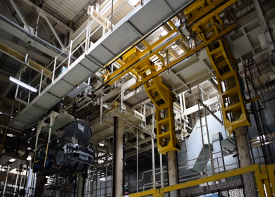 Greater Noida, CIRCA April 2017: Cars being moved automatically to the conveyor belt at car manufacturing plant in India