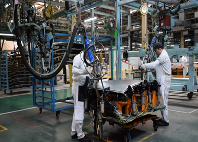 Greater Noida, CIRCA April 2017: Welding being done by Robots in car production plant in india