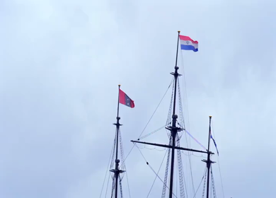 Slow Motion Shot of Dutch Flag on Boat Mast in Amsterdam