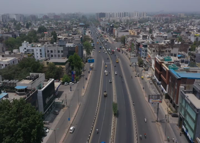 An aerial shot of a busy road at South Extension Market in New Delhi,India