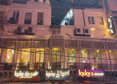 18th march 2026 : Street View of Kake Di Hatti Restaurant in Chandni Chowk Delhi India at Night