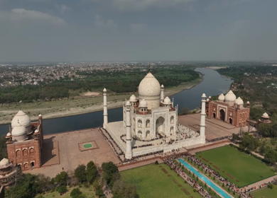 A Beautiful Aerial Shot of Taj Mahal at Agra in India