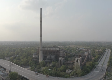 An aerial shot of a Thermal plant during Covid-19 Lockdown at New Delhi,India