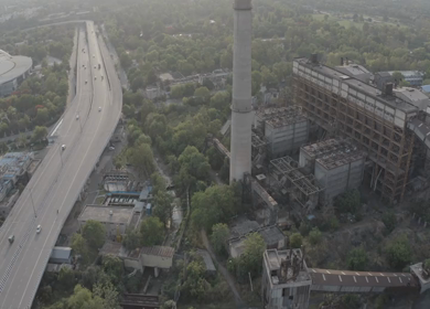 An aerial shot of a Thermal plant during Covid-19 Lockdown at New Delhi,India