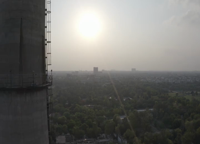 An aerial shot of a Thermal plant during Covid-19 Lockdown at New Delhi,India