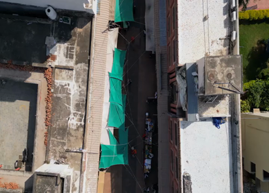 Top Down Aerial View of Pushkar Lake Ghats in Rajasthan, India