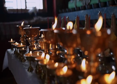 A Shot of Traditional Butter Lamps Burning Inside Tawang Monastery, Arunachal Pradesh