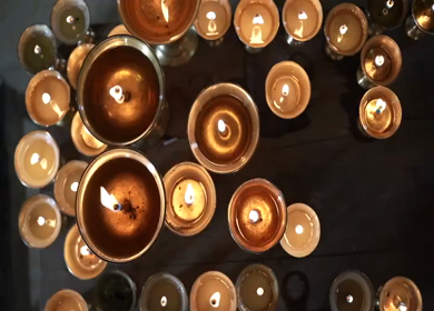 A Shot of Traditional Butter Lamps Burning Inside Tawang Monastery, Arunachal Pradesh