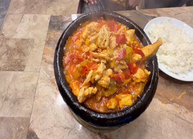 Traditional Turkish Chicken Stew Served with Rice in Turkey