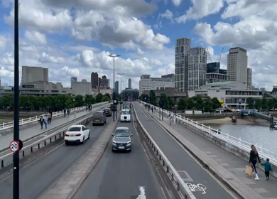 15th June 2024 : Traffic on Waterloo Bridge with London skyline in England