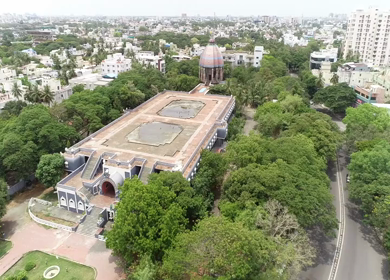 An aerial shot of San Thome Church in Chennai during the COVID-19 lockdown in India