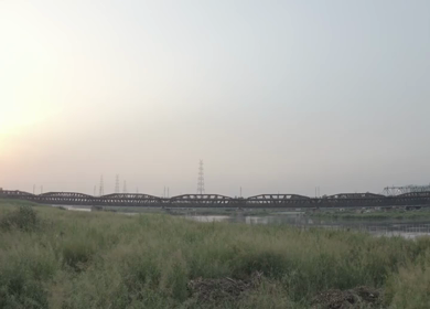 An aerial shot of the Loha Pul during Covid-19 Lockdown at New Delhi,India