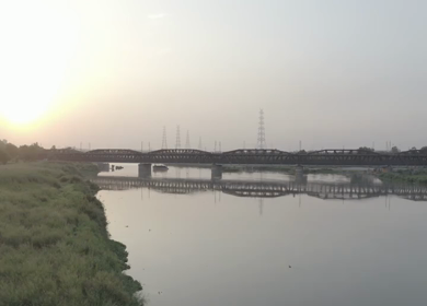 An aerial shot of the Loha Pull during Covid-19 Lockdown at New Delhi