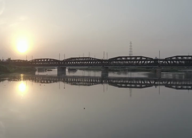 An aerial shot of the Loha Pull during Covid-19 Lockdown at New Delhi