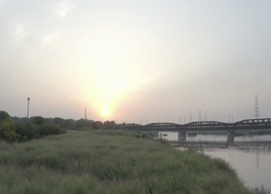 An aerial shot of the Loha Pul during Covid-19 Lockdown at New Delhi,India