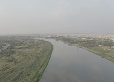 An aerial shot of Yamuna Ghat at Kashmere Gate in New Delhi,India