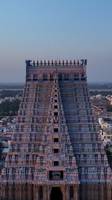 Vertical Aerial Dolly Zoom of Sri Ranganathaswamy Temple Tamil Nadu