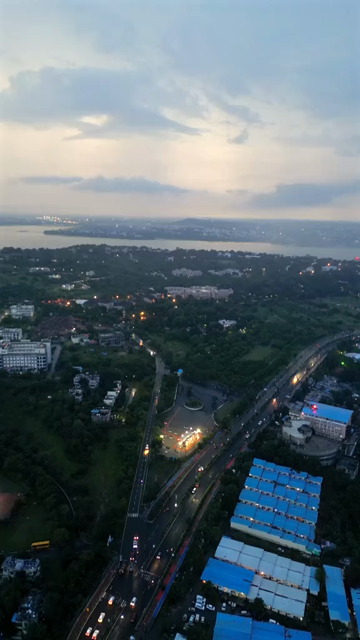 Vertical Aerial Evening View of Bhopal Cityscape