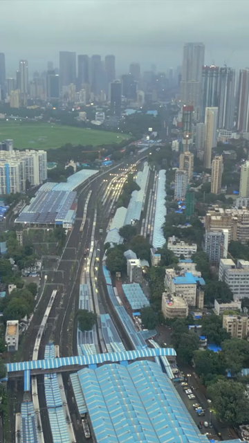 Vertical Aerial Evening View of Dadar Railway Station and Mumbai Cityscape