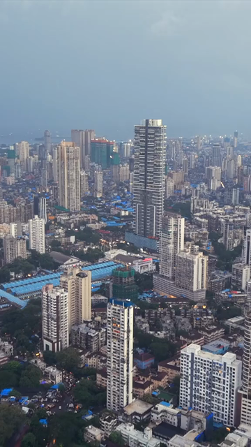 Vertical Aerial Evening View of Mumbai City Skyline Maharashtra India