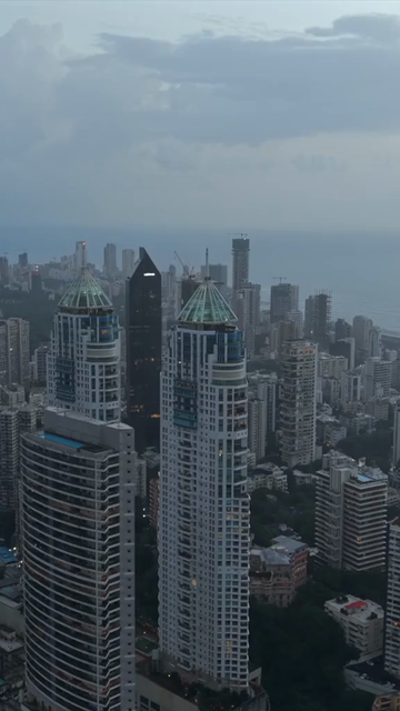 Vertical Aerial Evening View of Mumbai City Skyline Maharashtra India