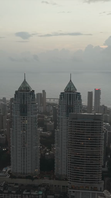 Vertical Aerial Evening View of Mumbai City Skyline Maharashtra India
