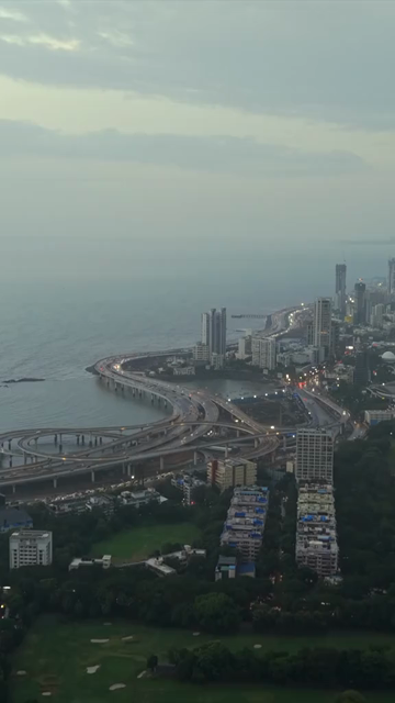 Vertical Aerial Evening View of Mumbai Coastal Road and Interchanges Maharashtra India