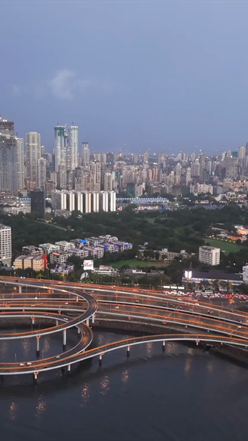 Vertical Aerial Evening View of Mumbai Coastal Road and Interchanges Maharashtra India