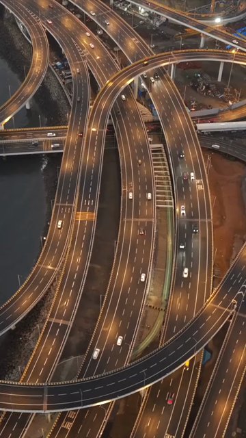 Vertical Aerial Evening View of Mumbai Coastal Road and Interchanges Maharashtra India