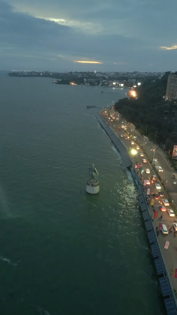 Vertical Aerial Evening View of Raja Bhoj Setu and Upper Lake Bhopal