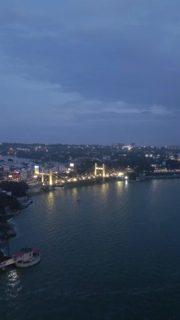 Vertical Aerial Evening View of Raja Bhoj Setu and Upper Lake Bhopal