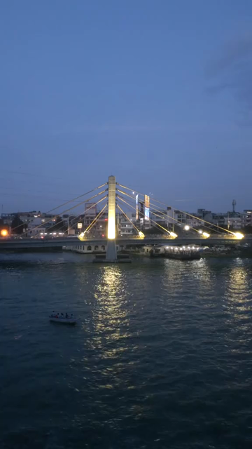 Vertical Aerial Evening View of Raja Bhoj Setu and Upper Lake Bhopal