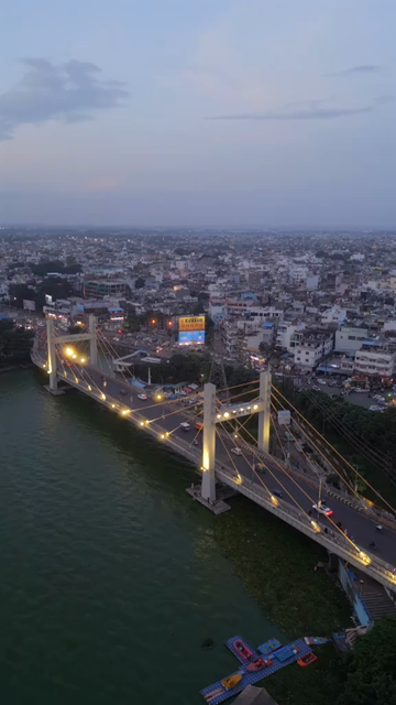 Vertical Aerial Evening View of Raja Bhoj Setu and Upper Lake Bhopal