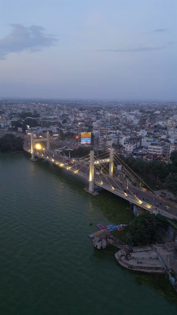 Vertical Aerial Evening View of Raja Bhoj Setu and Upper Lake Bhopal