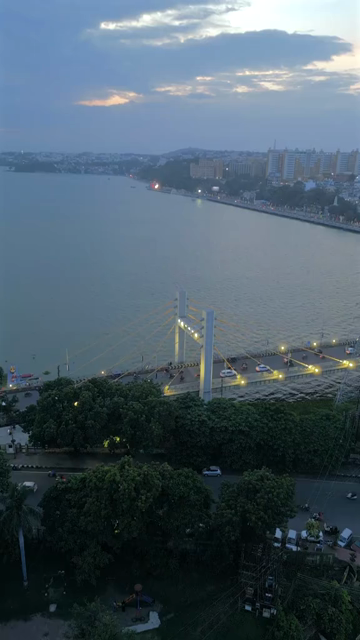Vertical Aerial Evening View of Raja Bhoj Setu and Upper Lake Bhopal