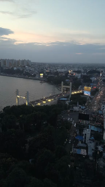 Vertical Aerial Evening View of Raja Bhoj Setu and Upper Lake Bhopal
