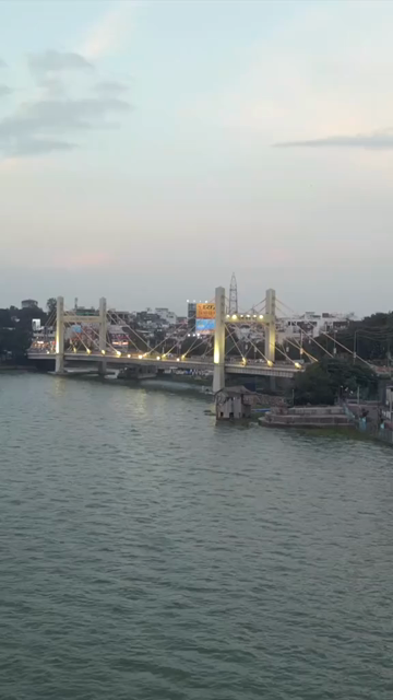 Vertical Aerial Evening View of Raja Bhoj Setu and Upper Lake Bhopal