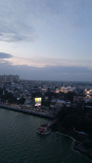 Vertical Aerial Evening View of Raja Bhoj Setu and Upper Lake Bhopal