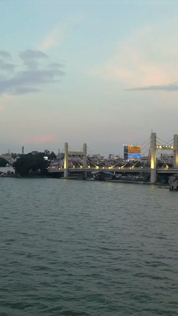 Vertical Aerial Evening View of Raja Bhoj Setu and Upper Lake Bhopal