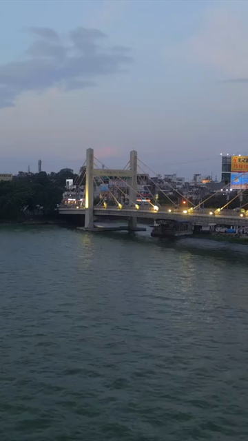 Vertical Aerial Evening View of Raja Bhoj Setu and Upper Lake Bhopal