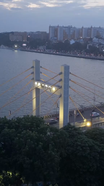 Vertical Aerial Evening View of Raja Bhoj Setu and Upper Lake Bhopal