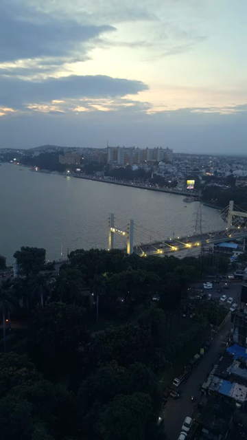 Vertical Aerial Evening View of Raja Bhoj Setu and Upper Lake Bhopal