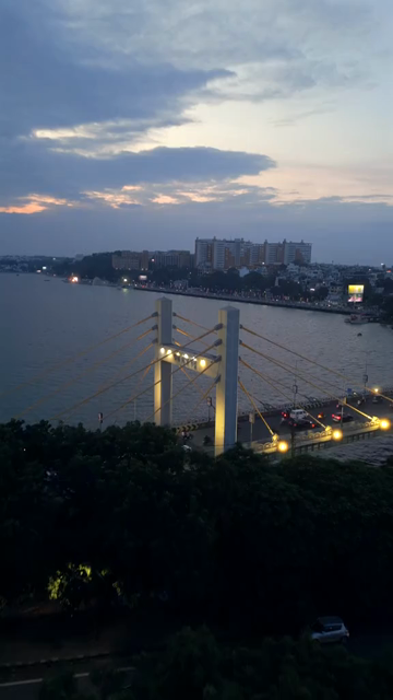 Vertical Aerial Evening View of Raja Bhoj Setu and Upper Lake Bhopal